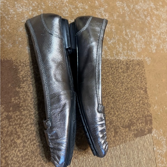 BCBG Metallic Pewter Leather Flats with Buckle - Picture 9 of 14